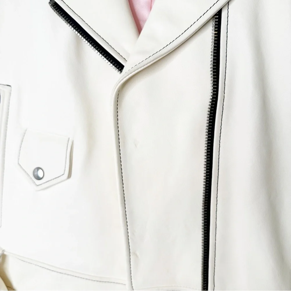 Sandro Edwin White Sheep Leather Cropped Motorcycle Jacket A1A Moto Size Small/6 - Picture 12 of 15